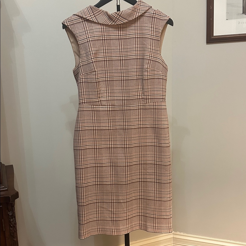 Ann Taylor Tan Plaid Midi Dress